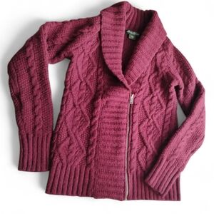Eddie Bauer Burgundy Cable Knit Cardigan